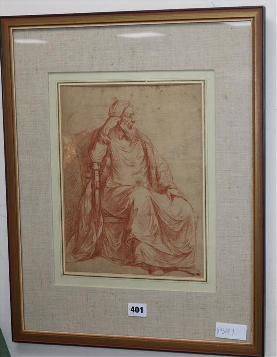 An Old Master sanguine chalk drawing of a seated man, 31 x 24cm